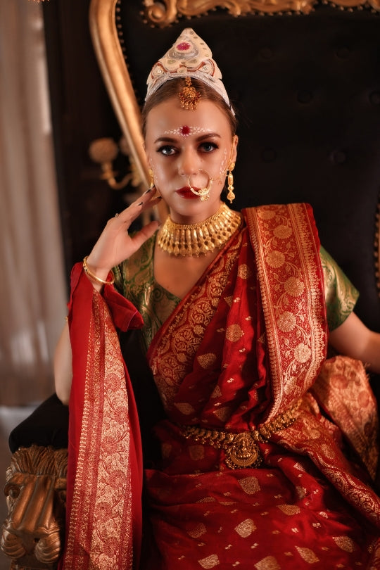 Bridal Red with Golden Dual Zari Pure Katan Silk Banarasi Saree