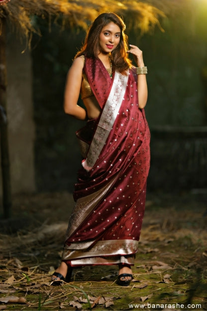Maroon with Booti Work Zari Art Handloom Katan Pure Silk Saree