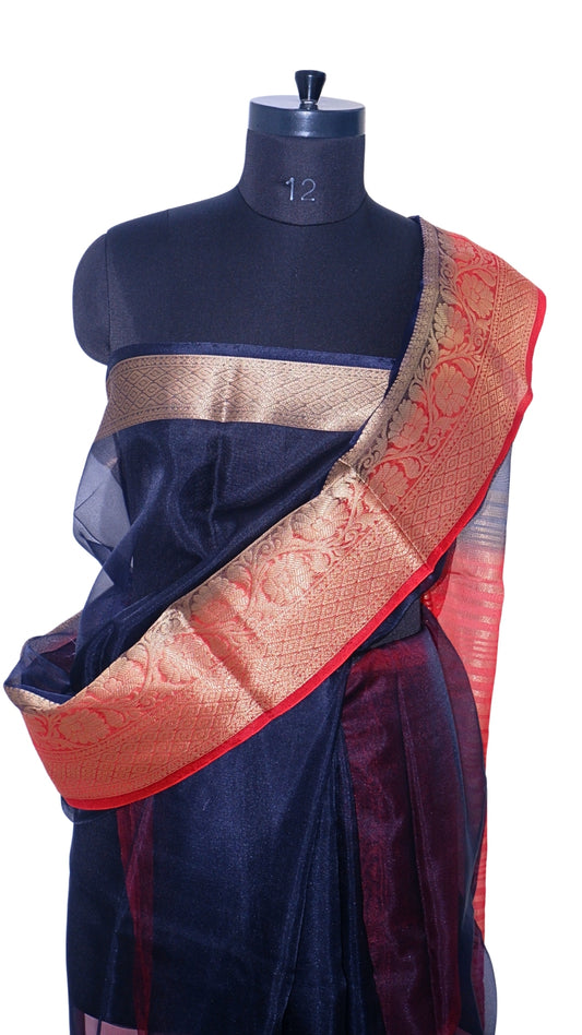 Navy Blue Net with Contrast Banarasi Silk Saree