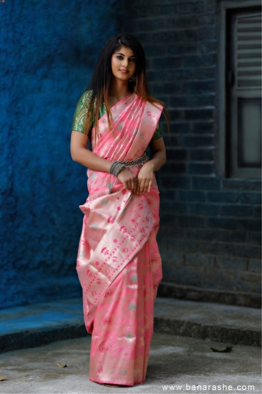 Baby Pink Handloom Katan Pure Silk Saree