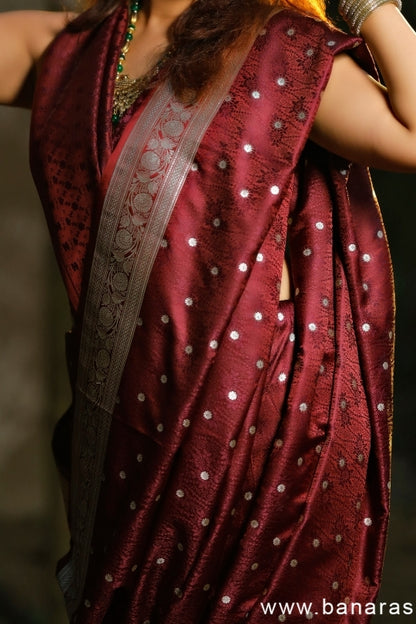 Maroon with Booti Work Zari Art Handloom Katan Pure Silk Saree