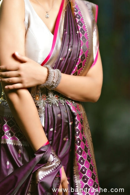 Purple with All Zari Art Handloom Katan Pure Silk Saree