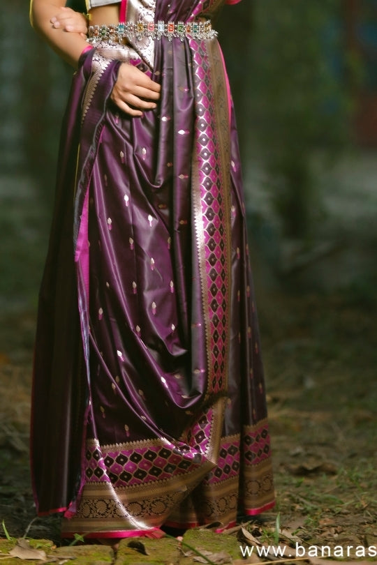 Purple with All Zari Art Handloom Katan Pure Silk Saree