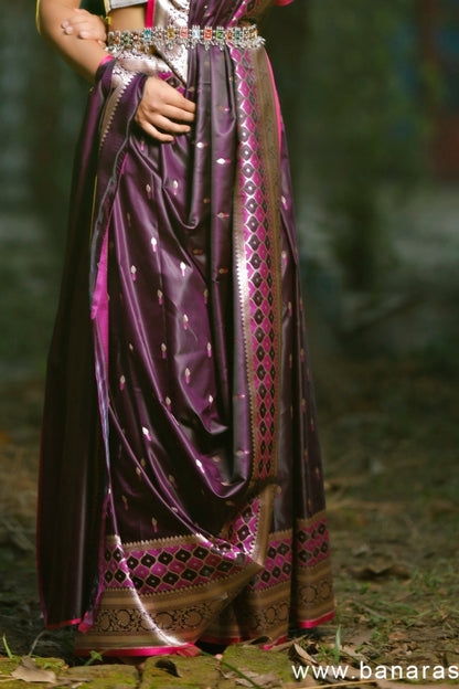 Purple with All Zari Art Handloom Katan Pure Silk Saree