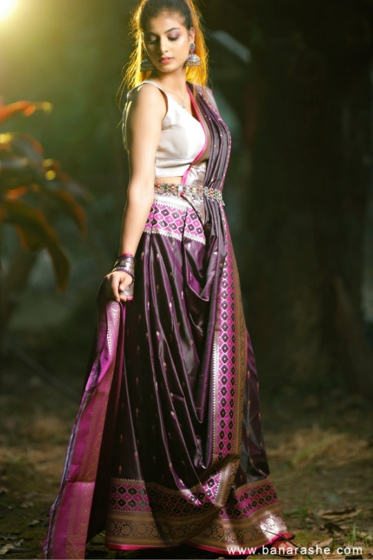 Purple with All Zari Art Handloom Katan Pure Silk Saree