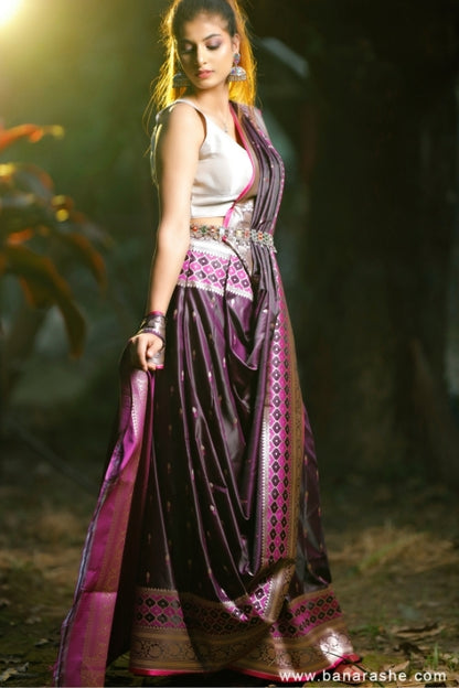 Purple with All Zari Art Handloom Katan Pure Silk Saree