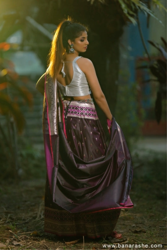 Purple with All Zari Art Handloom Katan Pure Silk Saree