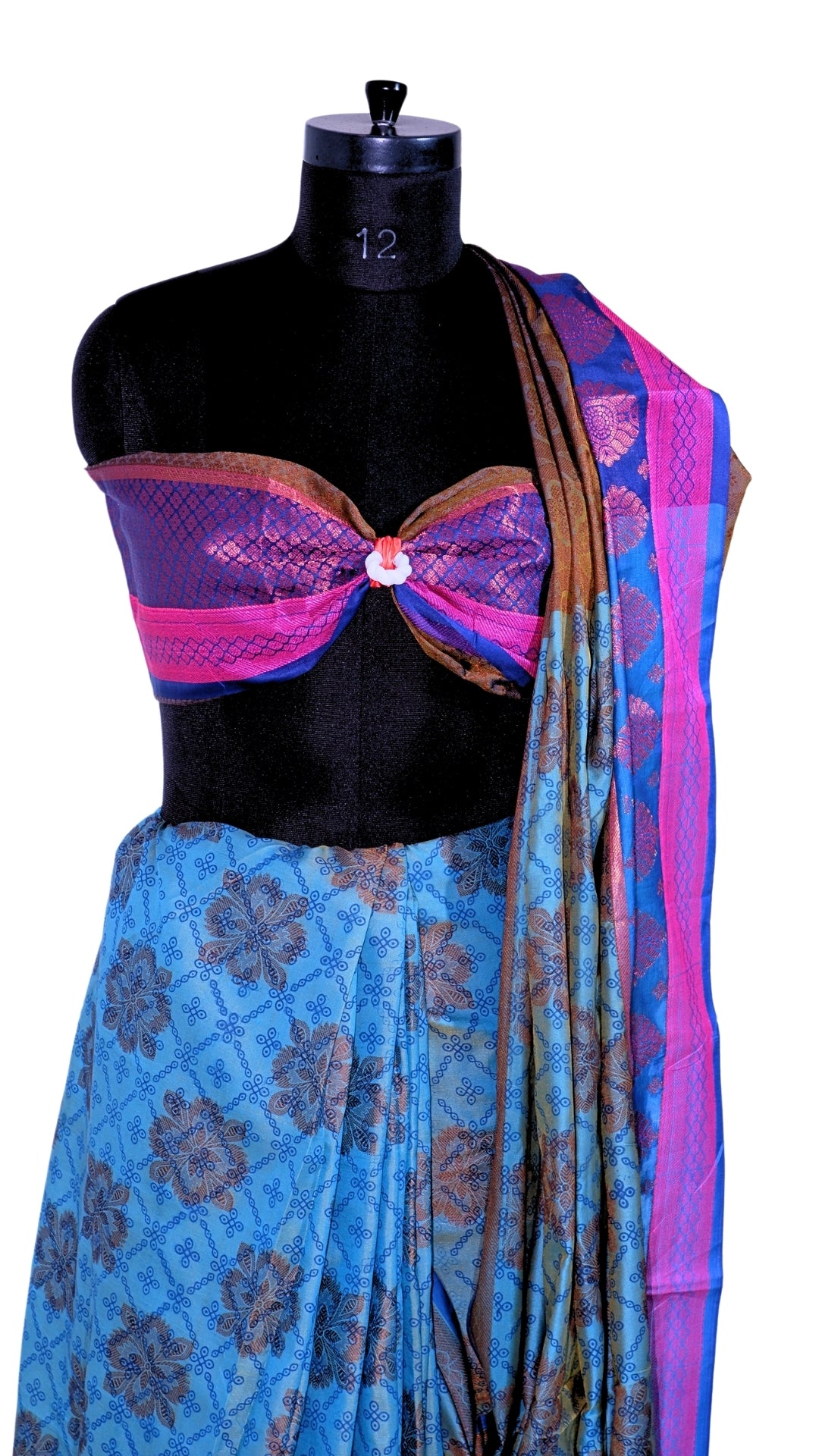 Blue Banarasi Silk Saree with Contrast Blouse