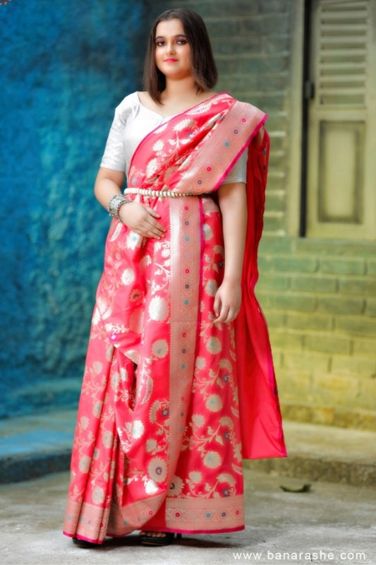 Pink with Zari Art Handloom Katan Pure Silk Saree
