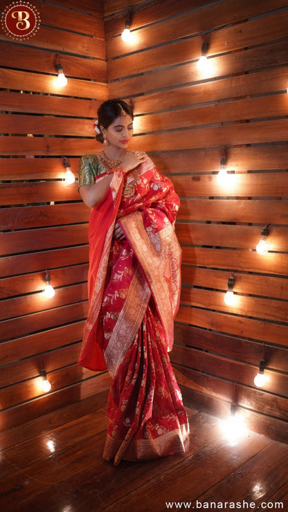 Red Royalty Pure Katan Silk Banarasi Saree