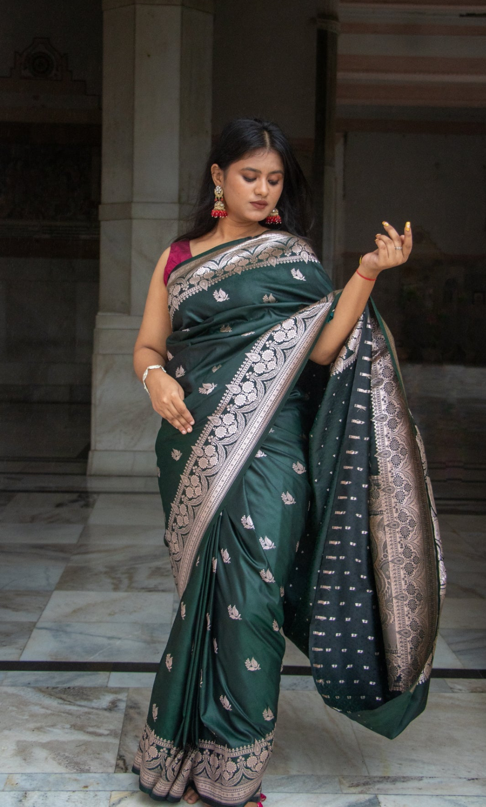 Dark Green Katan Mashru Silk Saree