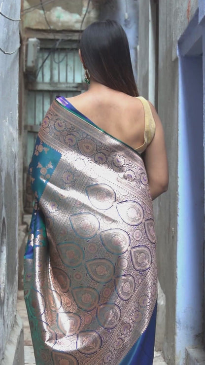 Blue Majesty – Banarasi Saree with Zari Pattern Work