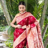 Beige And Maroon Woven Patola Soft Silk Saree