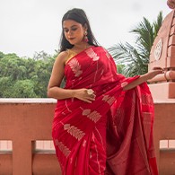 Banarasi Silk Blend Woven Zari With Tussles Saree and Jacquard Woven Blouse Piece