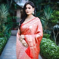 Classy Beige Woven Silk Saree With Floral Print