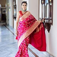 Banarasi Designer Red Mushro Satin Silk Sarees