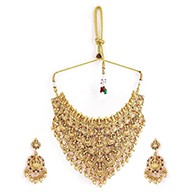 Rubans Gold-Plated Red Green Stone-Studded Temple Jewellery-Set For Women