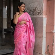 Vibrant Pink Woven Cotton Silk Saree